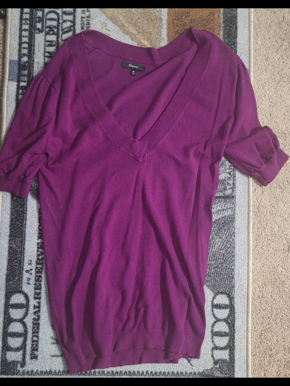 Express V-Neck Short Sleeve Sweater - Magenta